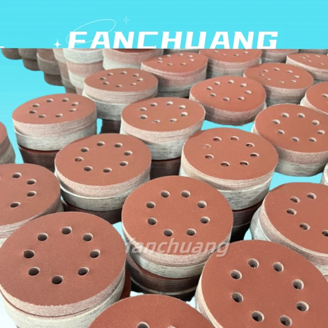 Red Flocking Sandpaper For Polishing And Sanding,5Inch 8Holes